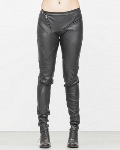 Leon Emanuel Blanck fw1718 women distortion fitted pants soft stretch lamb black hide m 2