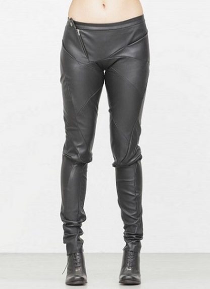Leon Emanuel Blanck fw1718 women distortion fitted pants soft stretch lamb black hide m 2