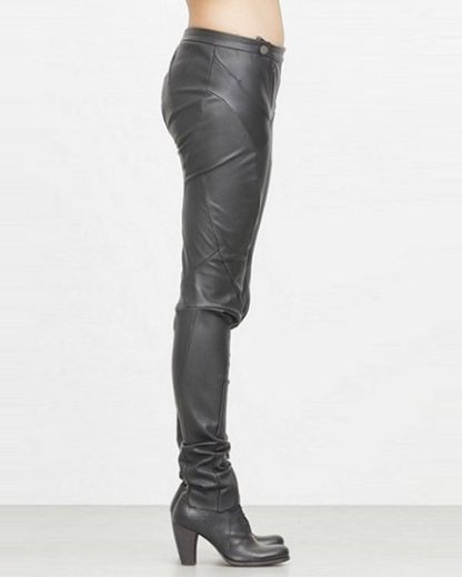 Leon Emanuel Blanck fw1718 women distortion fitted pants soft stretch lamb black hide m 3
