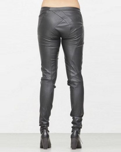 Leon Emanuel Blanck fw1718 women distortion fitted pants soft stretch lamb black hide m 4