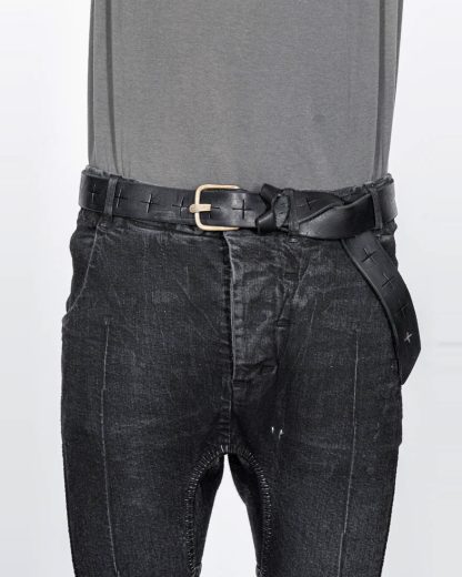 M.A MAURIZIO AMADEI men women D buckle cross cuts wide belt damen herren guertel ED2E GR 3.0 cow leather 925 sterling silver black hide m 3