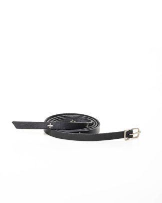 M.A MAURIZIO AMADEI men women s buckle cross studded skinny belt damen herren guertel ES21Z GR3.0 cow leather 925 sterling silver black hide m 2