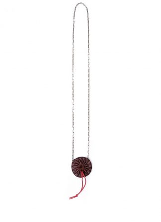 M.A macross Maurizio Amadei Round Pleated Necklace Halskette kette A B740 CU silver chain vachetta cow leather red hide m 22