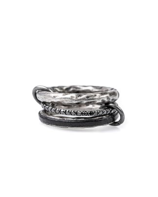 GUIDI women G AN10DN 3 Ring Set black diamonds black leather 925 sterling silver hide m 1