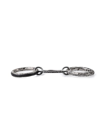 GUIDI women G AN10DN 3 Ring Set black diamonds black leather 925 sterling silver hide m 3