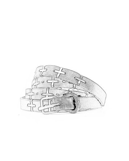 M.A MAURIZIO AMADEI men women cross studded q buckle skinny belt damen herren guertel EQ2A GR 3.0 cow leather 925 sterling silver black hide m 1