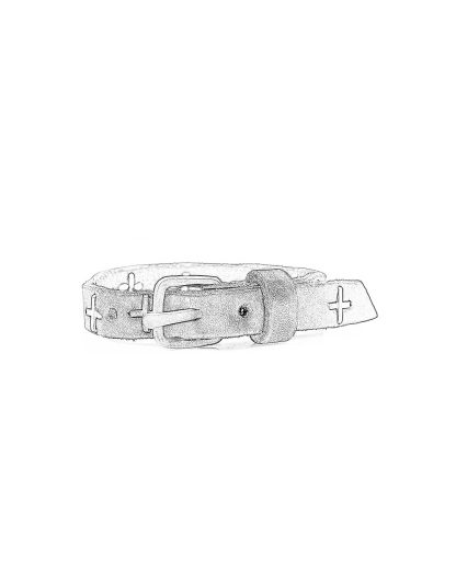 M.A macross Maurizio Amadei A F3B1 small silver cross ultra skinny Wristband bracelet cow leather black hide m 1