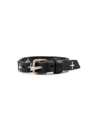 M.A macross Maurizio Amadei A F3B1 small silver cross ultra skinny Wristband bracelet cow leather black hide m 2