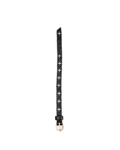 M.A macross Maurizio Amadei A F3B1 small silver cross ultra skinny Wristband bracelet cow leather black hide m 3