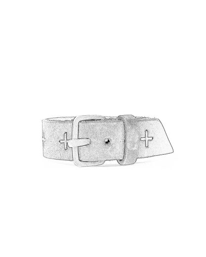 M.A macross Maurizio Amadei A F3E1 small silver cross wristband bracelet cow leather black hide m 1