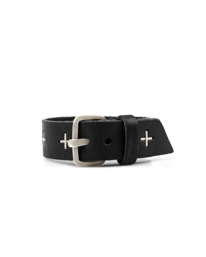 M.A macross Maurizio Amadei A F3E1 small silver cross wristband bracelet cow leather black hide m 2