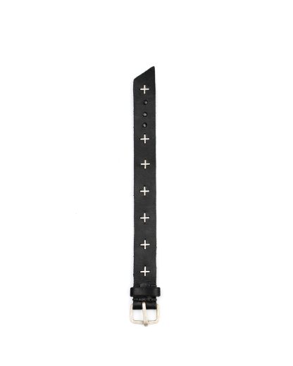 M.A macross Maurizio Amadei A F3E1 small silver cross wristband bracelet cow leather black hide m 3