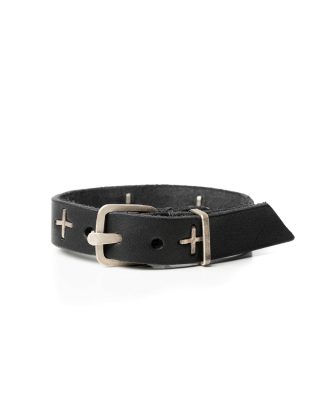MA Macross Maurizio Amadei A F2B1 GR3.0 Small Silver Cross Skinny Wristband Bracelet Armband cow leather black hide m 2