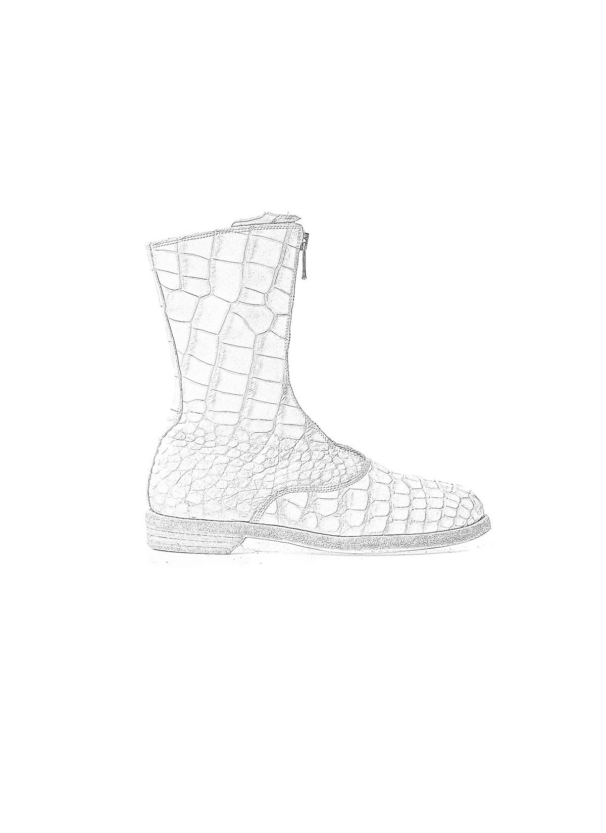 hide-m | GUIDI 310, Front Zip Army Boot, white crocodile leather