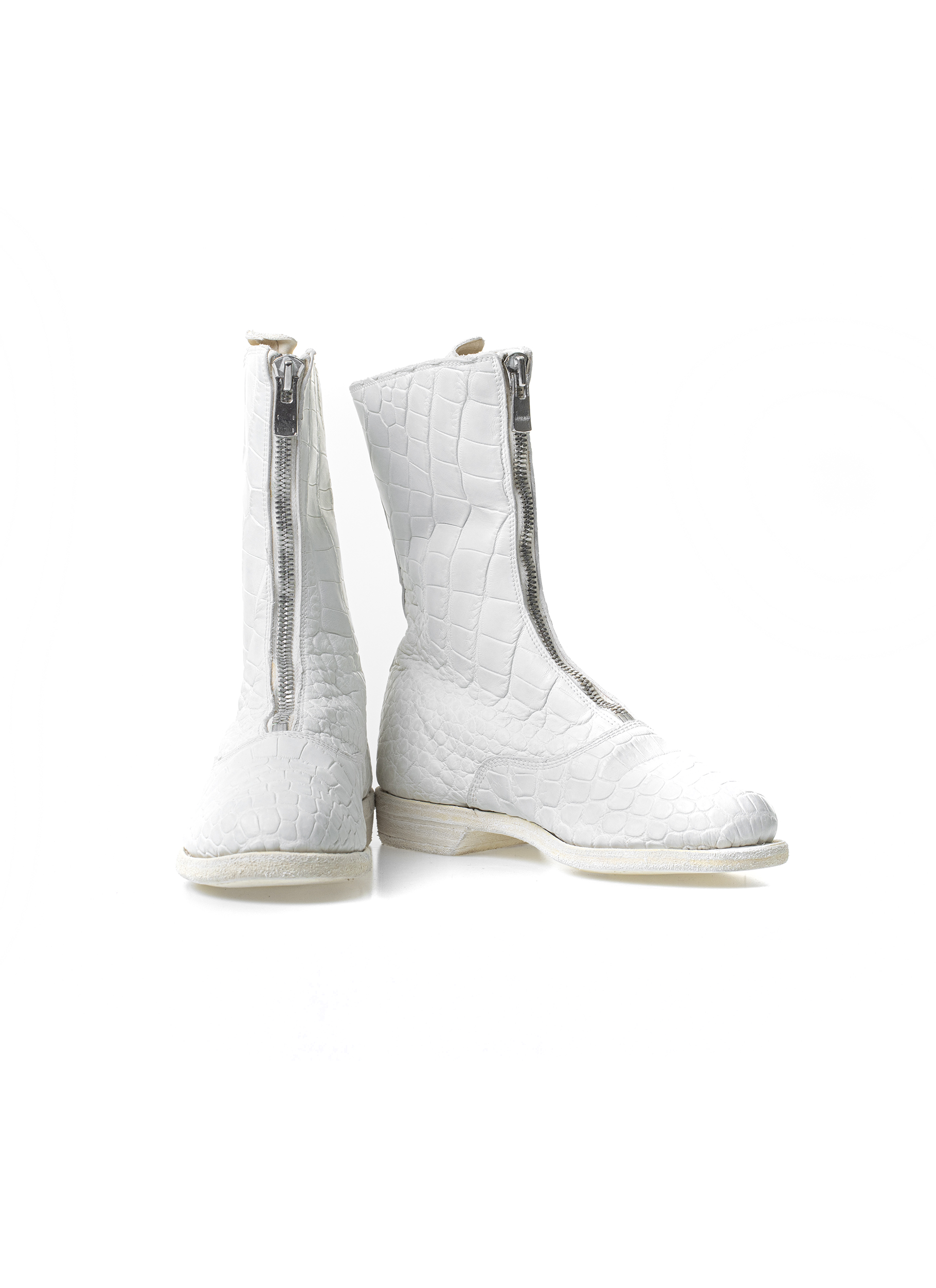 hide-m | GUIDI 310, Front Zip Army Boot, white crocodile leather