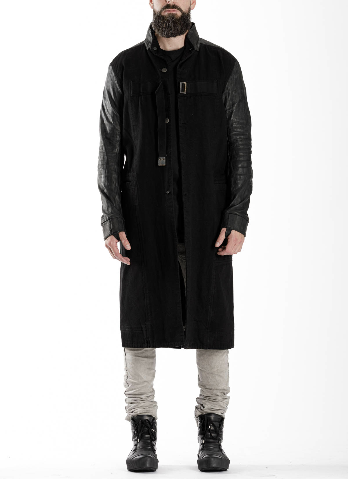 hide-m | Boris Bidjan Saberi Men Coat Workcoat1, black cotton+horse