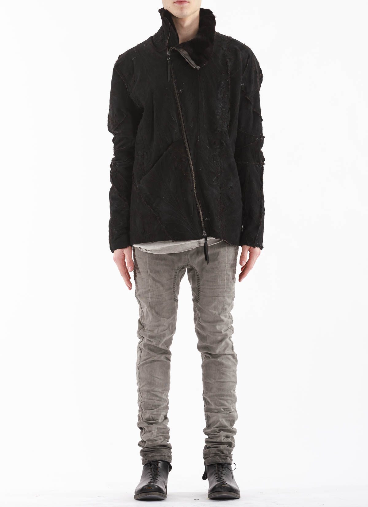 hide-m | LEON EMANUEL BLANCK Men Distortion Leather Jacket, mink
