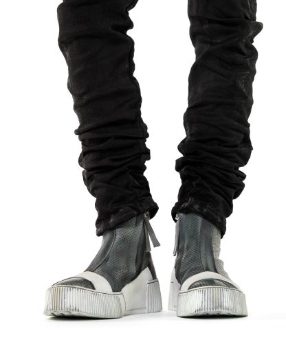 BORIS BIDJAN SABERI BBS men BAMBA3.1 high top zip sneaker shoe boot herren schuh object dyed hand treated nat white tan cow leather perforated ink grey hide m 10