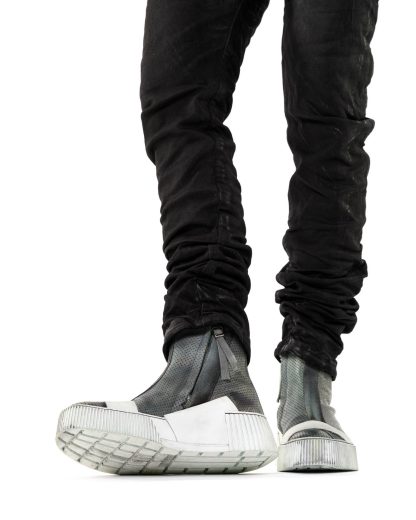 BORIS BIDJAN SABERI BBS men BAMBA3.1 high top zip sneaker shoe boot herren schuh object dyed hand treated nat white tan cow leather perforated ink grey hide m 13