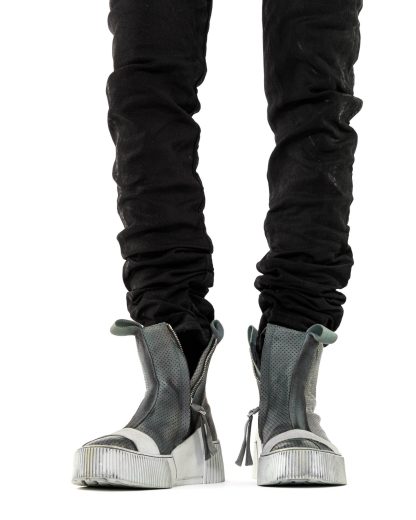 BORIS BIDJAN SABERI BBS men BAMBA3.1 high top zip sneaker shoe boot herren schuh object dyed hand treated nat white tan cow leather perforated ink grey hide m 16