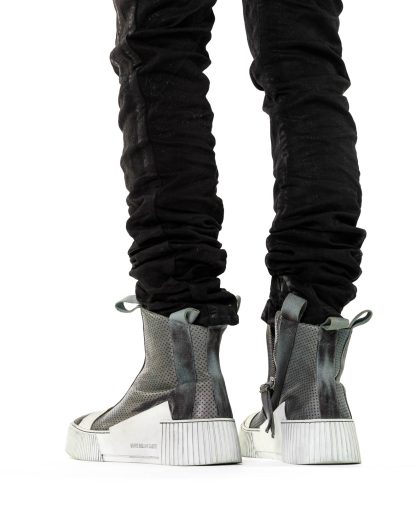 BORIS BIDJAN SABERI BBS men BAMBA3.1 high top zip sneaker shoe boot herren schuh object dyed hand treated nat white tan cow leather perforated ink grey hide m 18