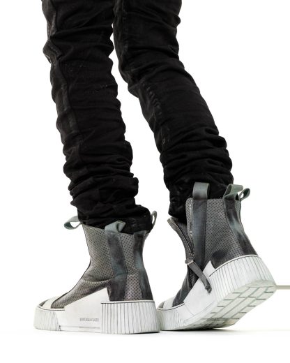 BORIS BIDJAN SABERI BBS men BAMBA3.1 high top zip sneaker shoe boot herren schuh object dyed hand treated nat white tan cow leather perforated ink grey hide m 19