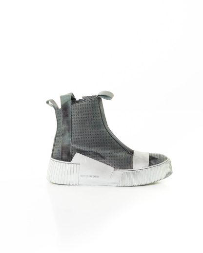 BORIS BIDJAN SABERI BBS men BAMBA3.1 high top zip sneaker shoe boot herren schuh object dyed hand treated nat white tan cow leather perforated ink grey hide m 2