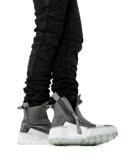 BORIS BIDJAN SABERI BBS men BAMBA3.1 high top zip sneaker shoe boot herren schuh object dyed hand treated nat white tan cow leather perforated ink grey hide m 20