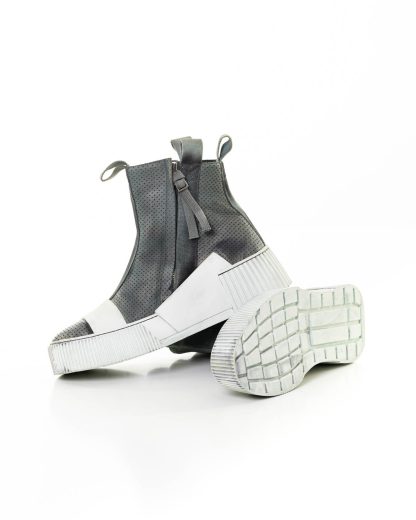 BORIS BIDJAN SABERI BBS men BAMBA3.1 high top zip sneaker shoe boot herren schuh object dyed hand treated nat white tan cow leather perforated ink grey hide m 9