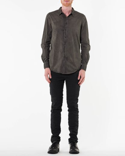 POEME BOHEMIEN Men Button Down Shirt Regular Fit SH 01 T 211 85 Herren Hemd cotton elastan dark grey hide m 3