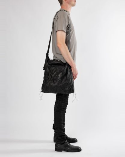 MA+ Maurizio Amadei BQ54 SY1.0 Large Squared Shoulder Bag herren damen tasche soft washed cow leather black hide m 12