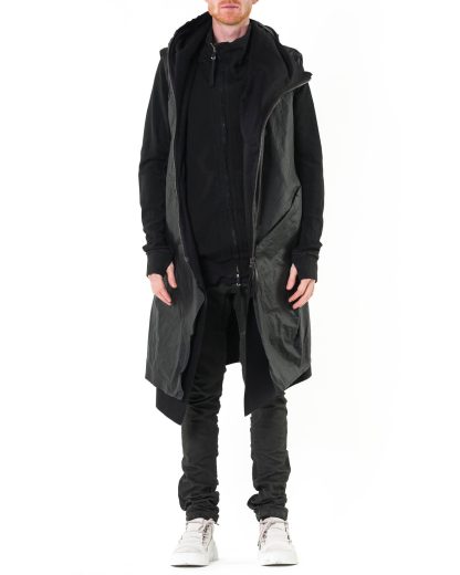 LEON EMANUEL BLANCK Men Distortion Curved Hooded Vest DIS M CHV 01 Herren Jacke Weste Mantel Coat Jacke Jacket P100 wax wrinkle cotton black hide m 3