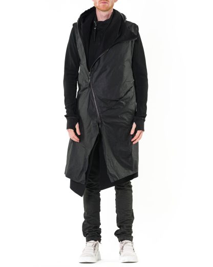 LEON EMANUEL BLANCK Men Distortion Curved Hooded Vest DIS M CHV 01 Herren Jacke Weste Mantel Coat Jacke Jacket P100 wax wrinkle cotton black hide m 4