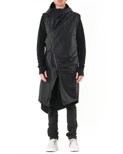 LEON EMANUEL BLANCK Men Distortion Curved Hooded Vest DIS M CHV 01 Herren Jacke Weste Mantel Coat Jacke Jacket P100 wax wrinkle cotton black hide m 5