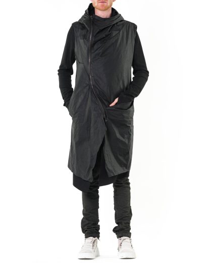 LEON EMANUEL BLANCK Men Distortion Curved Hooded Vest DIS M CHV 01 Herren Jacke Weste Mantel Coat Jacke Jacket P100 wax wrinkle cotton black hide m 6