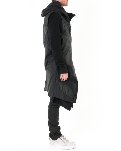 LEON EMANUEL BLANCK Men Distortion Curved Hooded Vest DIS M CHV 01 Herren Jacke Weste Mantel Coat Jacke Jacket P100 wax wrinkle cotton black hide m 7