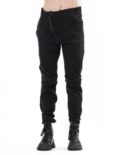 LEON EMANUEL BLANCK LEB Distortion Fitted Long Pants DIS M FLP3 01 Herren Hose Trousers Texture Twill cotton elastan black hide m 3