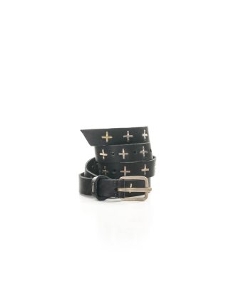 MA MACROSS Maurizio Amadei EQ2C GR3 studded Q buckle med belt exclusively limited 925 sterling silver 22k gold cow leather black hide m 3 1