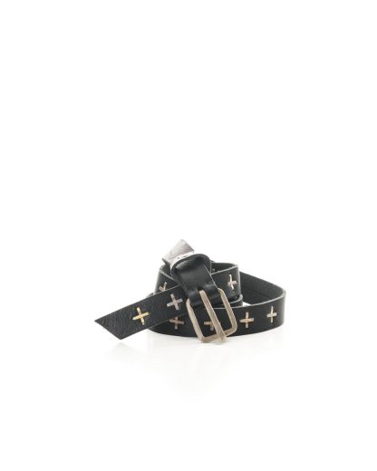 MA MACROSS Maurizio Amadei EQ2C GR3 studded Q buckle med belt exclusively limited 925 sterling silver 22k gold cow leather black hide m 6