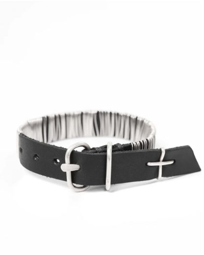 MA MAcross Maurizio Amadei A F7BL1 GR20 Thin Silver Wrapped Wristband Bracelet Armband cow leather 925 sterling black hide m 2