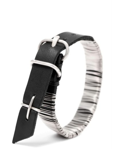 MA MAcross Maurizio Amadei A F7BL1 GR20 Thin Silver Wrapped Wristband Bracelet Armband cow leather 925 sterling black hide m 3