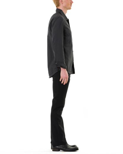 KANG MSHR 003 HNMO LINCO Men High Neck Patch Pocket Hand Stitched Hem Border Relaxed Fit Shirt cotton pa dark grey hide m 4
