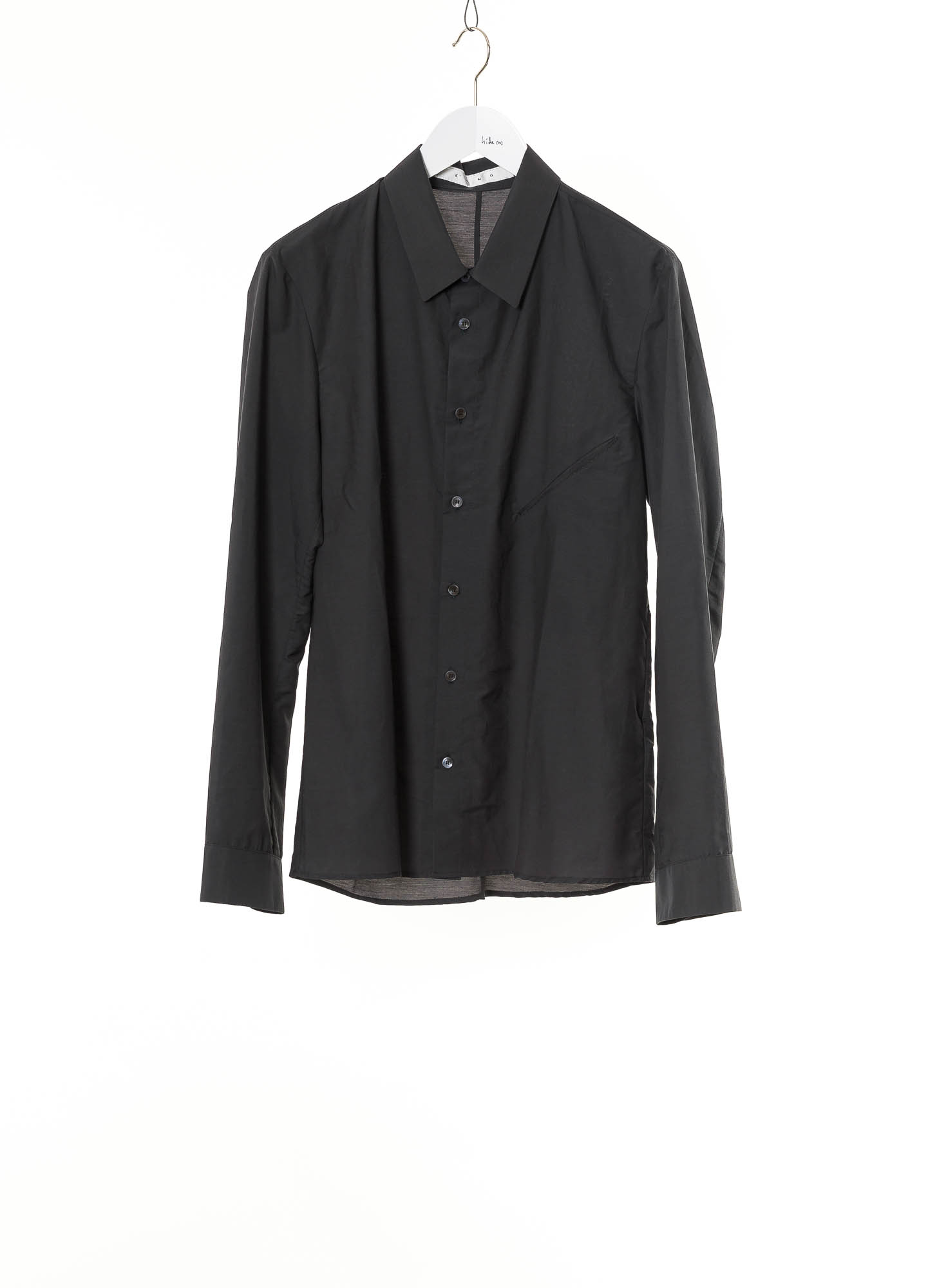 hide-m | KANG Men Diagonal Front Pocket Med Fit Shirt, dark grey cotton