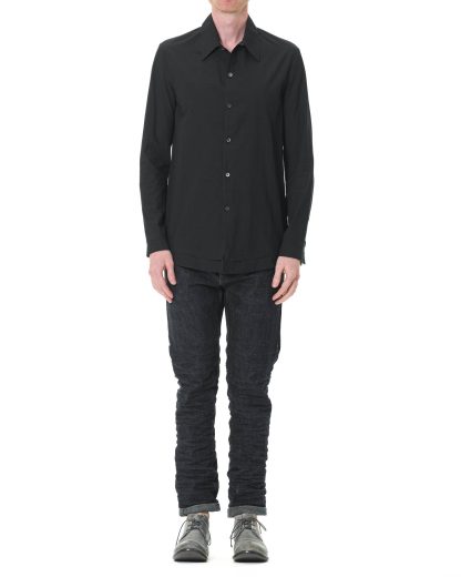 KANG MSHR 003 HN COWA Men High Neck Hand Stitched Hem Border Relaxed Fit Shirt Herren Hemd cotton black hide m 3