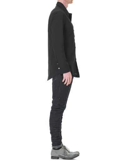 KANG MSHR 003 HN COWA Men High Neck Hand Stitched Hem Border Relaxed Fit Shirt Herren Hemd cotton black hide m 4