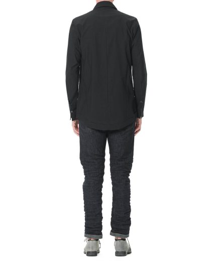 KANG MSHR 003 HN COWA Men High Neck Hand Stitched Hem Border Relaxed Fit Shirt Herren Hemd cotton black hide m 5