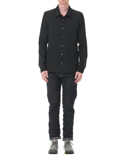 KANG MSHR 005 WOLIVIST Men Relaxed Fit Shirt Herren Hemd linen wool black hide m 3