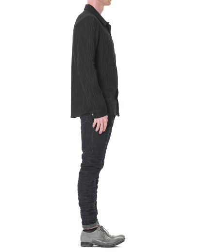 KANG MSHR 005 WOLIVIST Men Relaxed Fit Shirt Herren Hemd linen wool black hide m 4