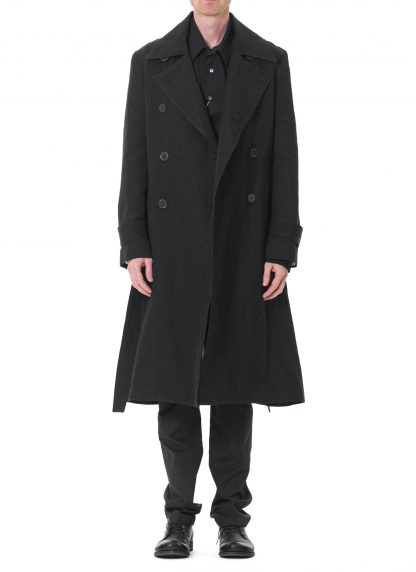 KANG MWC 004 L UN LIWO Lined Detacheble Strap Trenchcoat Herren Coat Mantel lana wool cotton off black hide m 3