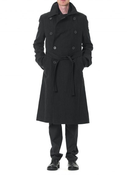 KANG MWC 004 L UN LIWO Lined Detacheble Strap Trenchcoat Herren Coat Mantel lana wool cotton off black hide m 6